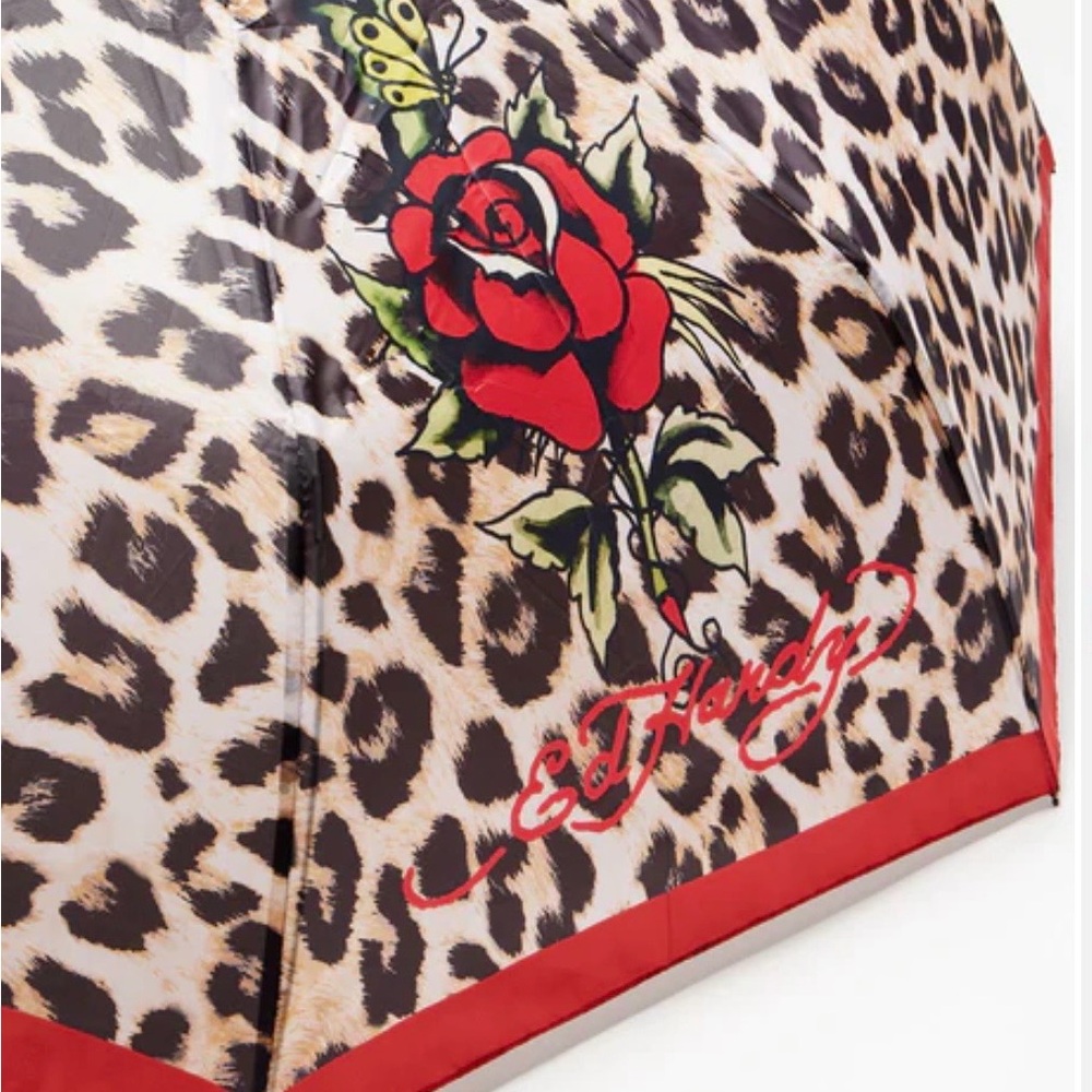 Ed Hardy Red Rose Leopard Umbrella